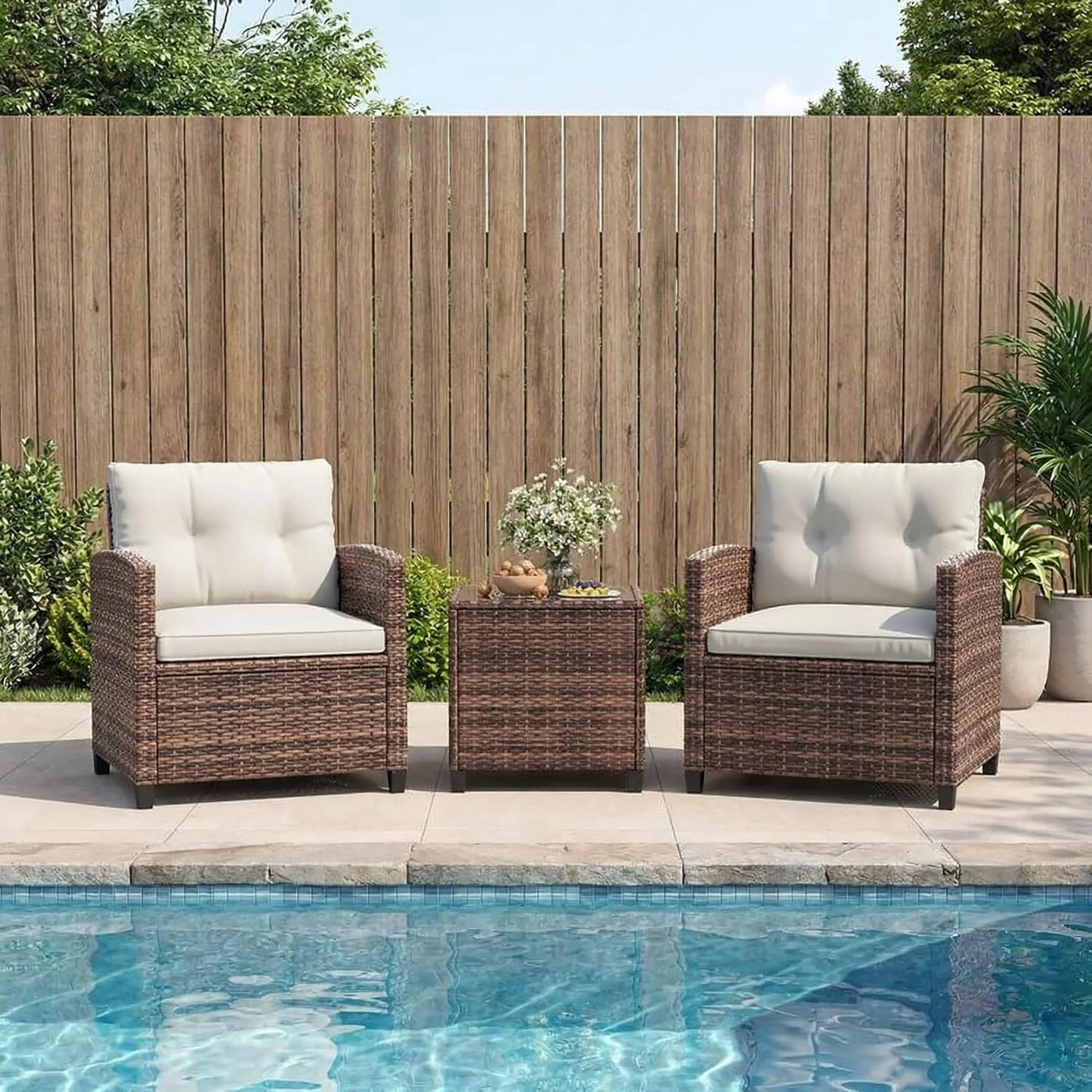 HiMISS Outdoor Wicker Bistro Set With Table And Cushions