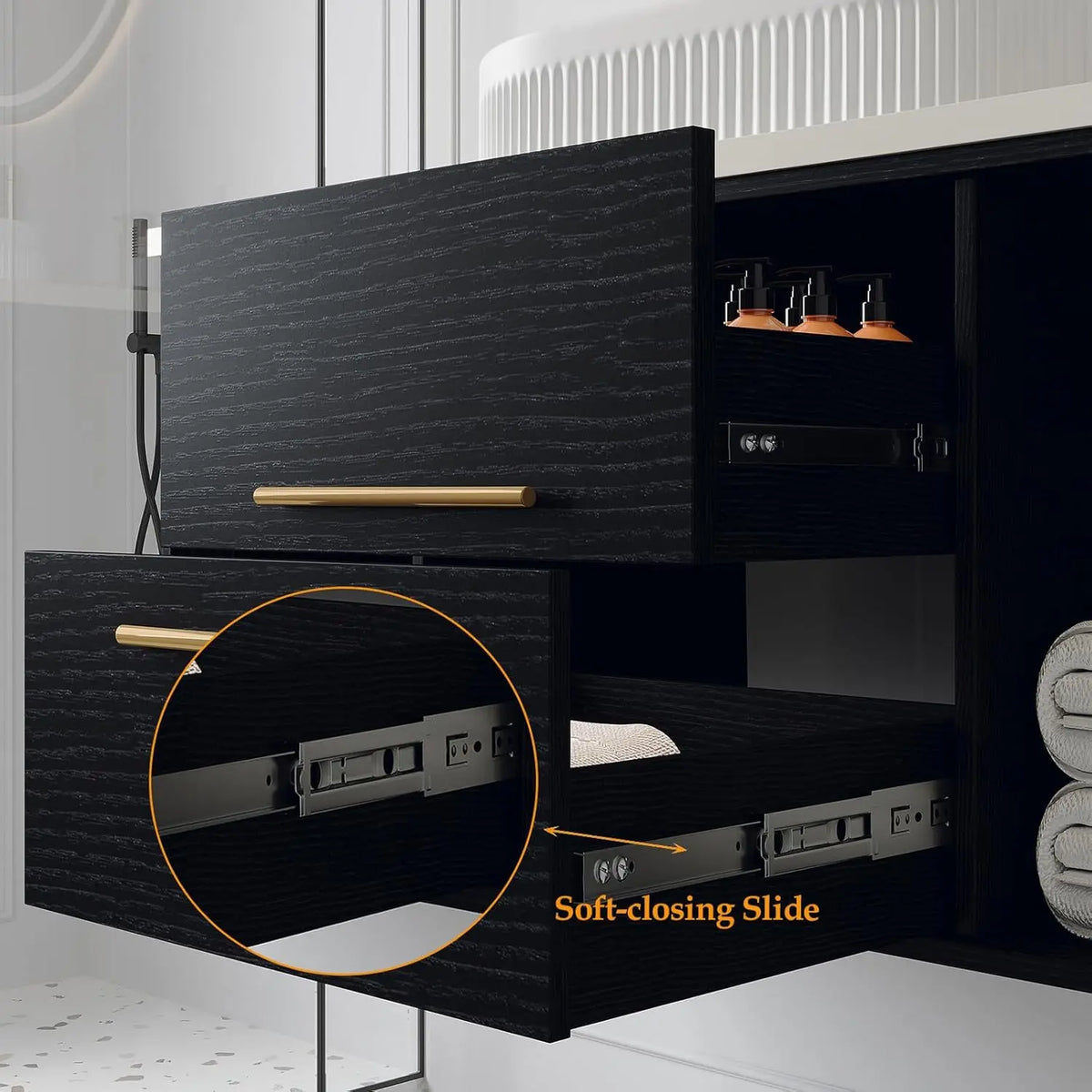 Modern Floating Vanity With Ceramic Sink And Wood Cabinet