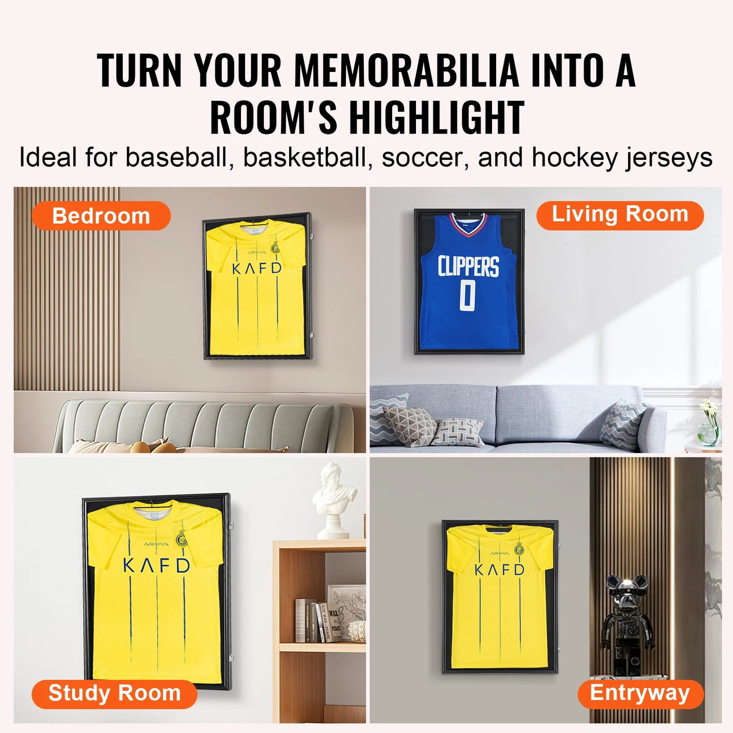 SucceBuy Jersey Display Case Large Lockable UV Shadow Box