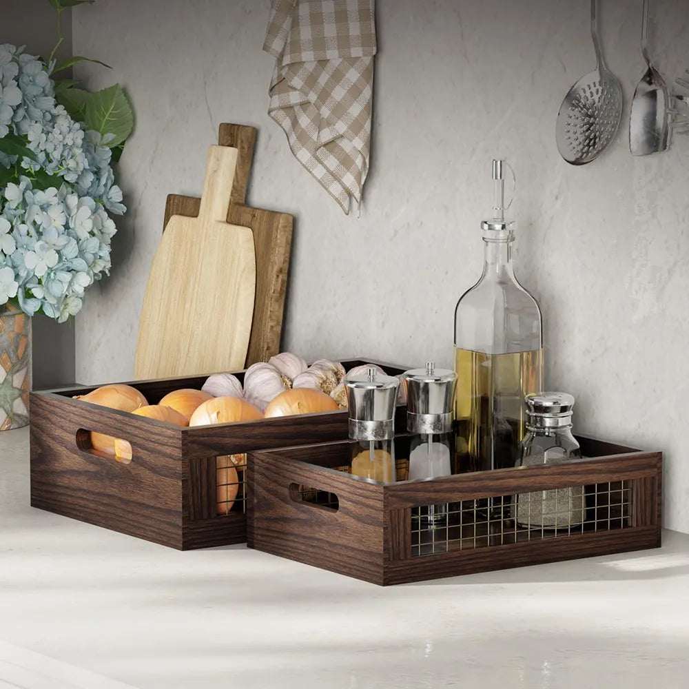 Rustic Wooden Nesting Storage Basket Set