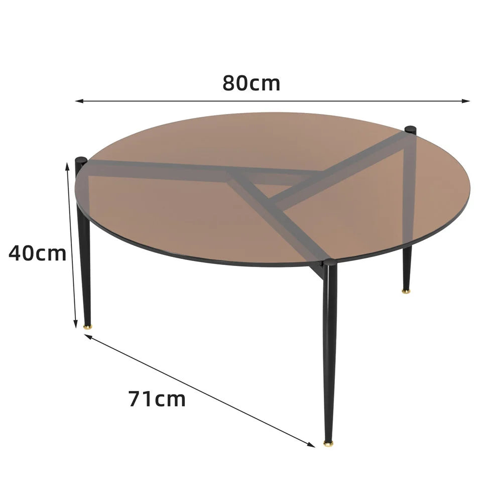 LUVODI Round Tempered Glass Coffee Table With Metal Frame