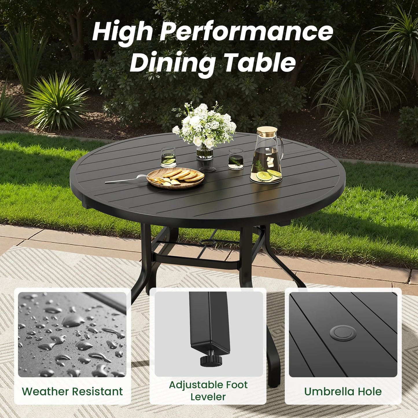 Farini 7-Piece Outdoor Dining Set for 6, Round Patio Table with 6 Chairs, Garden Furniture for Backyard, Deck