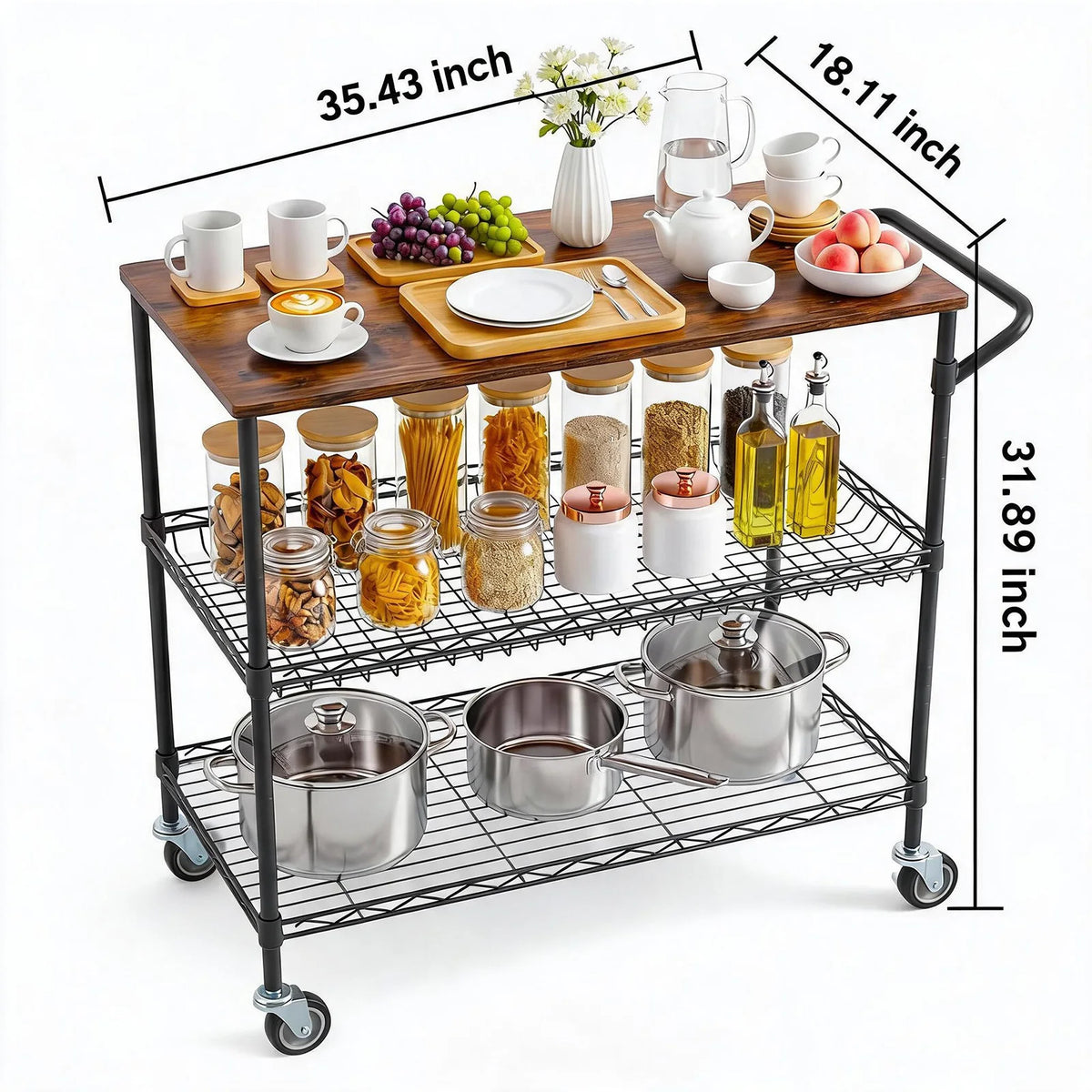 HiMISS 3-Tier Kitchen Island Cart With Locking Wheels