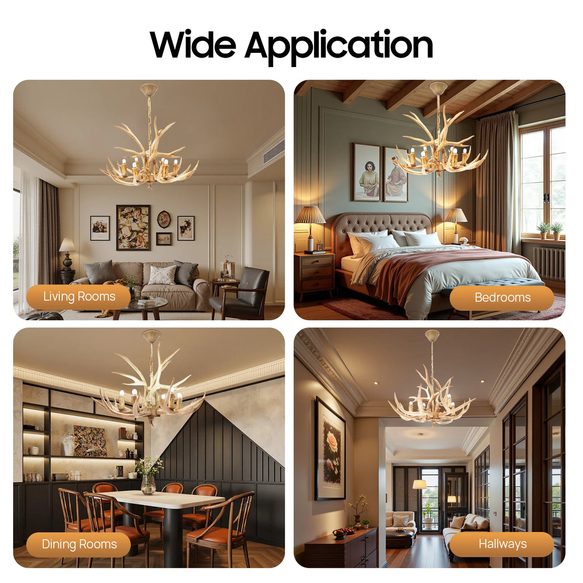 Resin Deer Antler Ceiling Light Chandelier 6 Lights