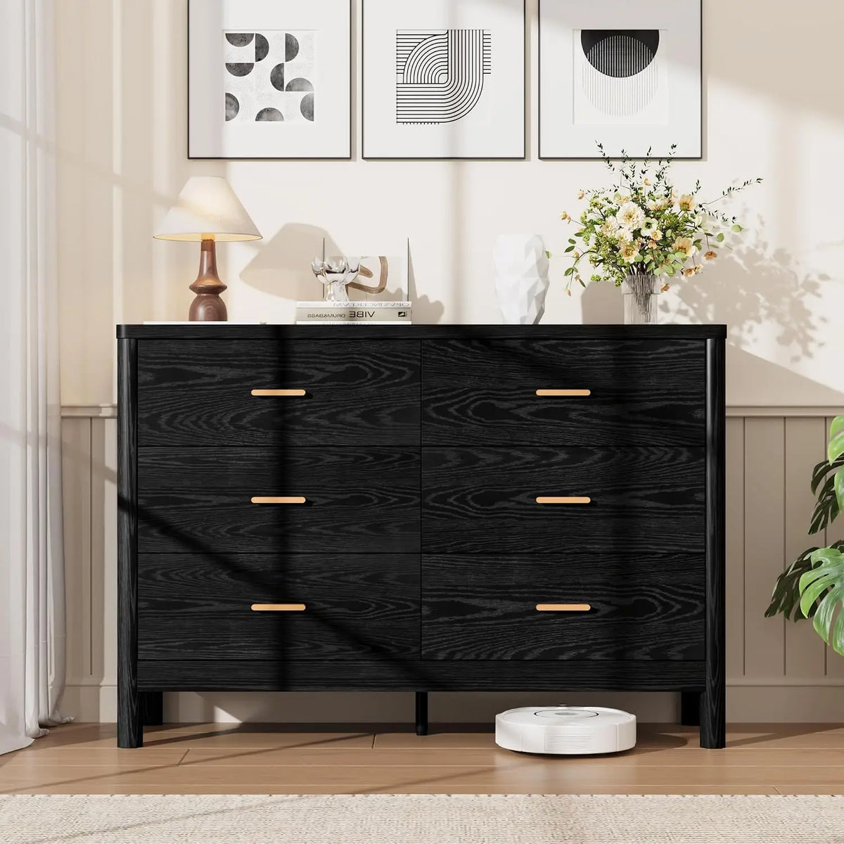 6 Drawer Dresser, Wooden Chest Of Drawers With Metal Handles, Freestanding TV Storage Cabinet For Bedroom, Living Room, Entryway