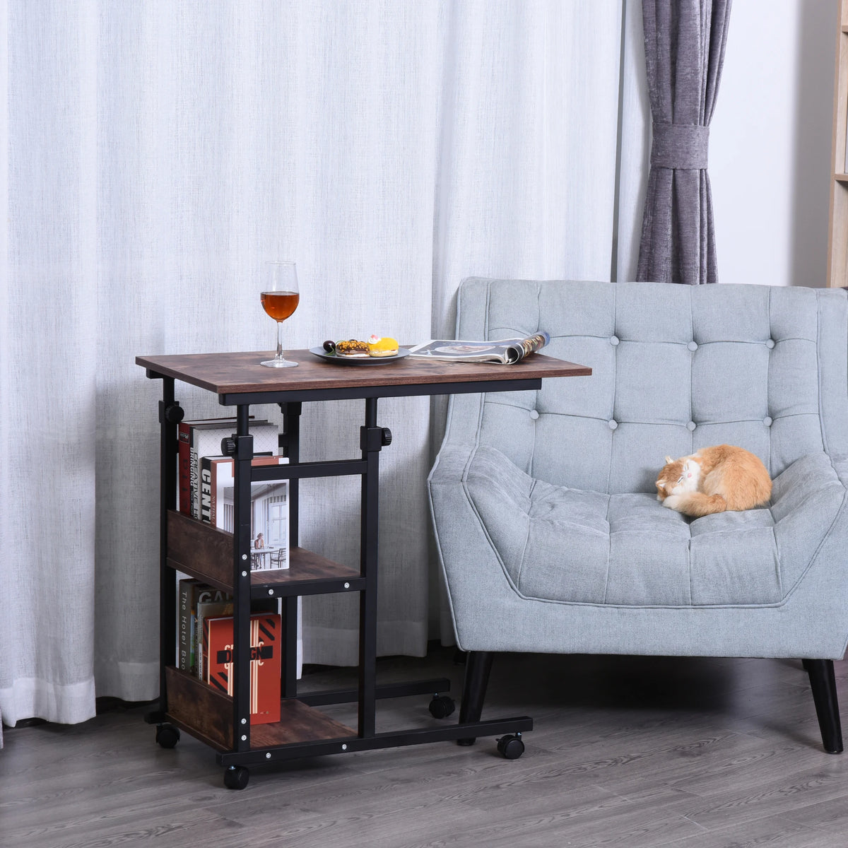 HOMCOM Industrial Rolling Side Table With 3 Tier Storage