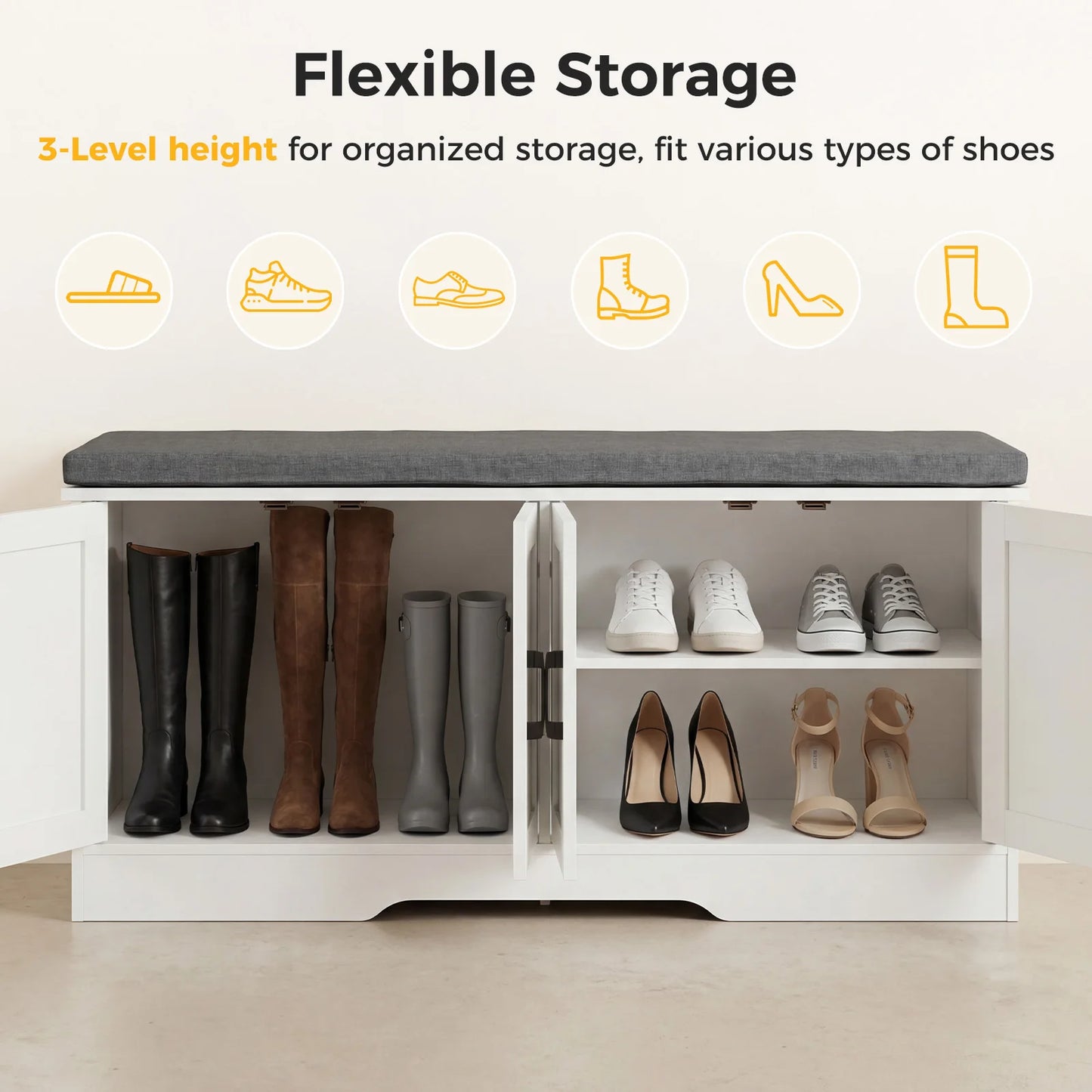 JHK Storage Bench Shoe Organizer Cabinet With Padded Seat
