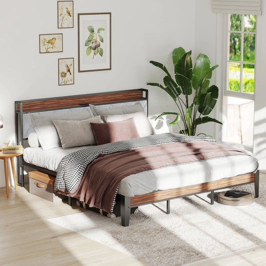 JHK Heavy Duty Metal Bed Frame Headboard Charging Station
