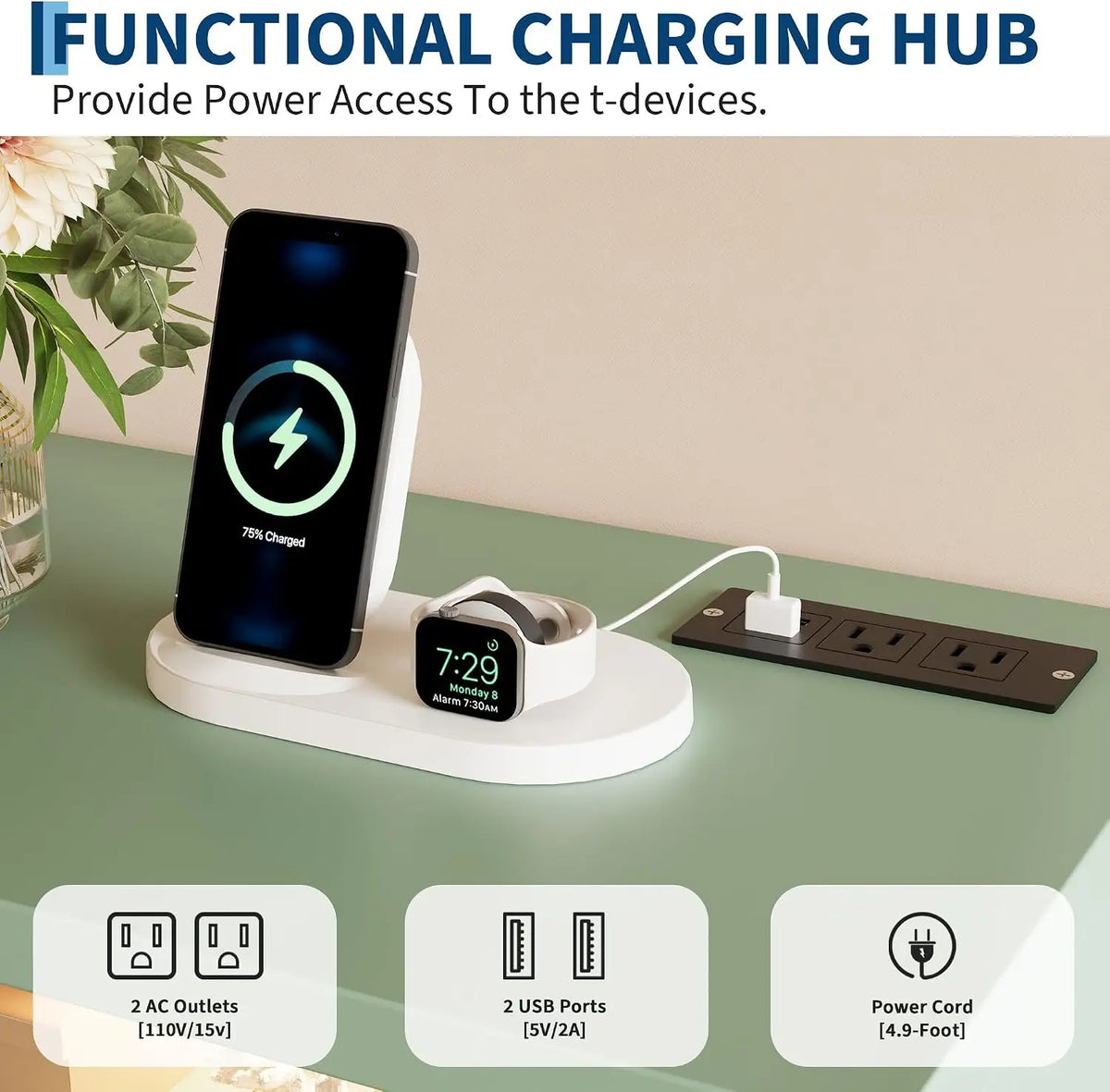 Garvee LED Nightstand With Charging Station And Two Drawers