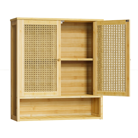 Wisfor Wooden Wall Mounted Medicine Cabinet With Rattan Doors