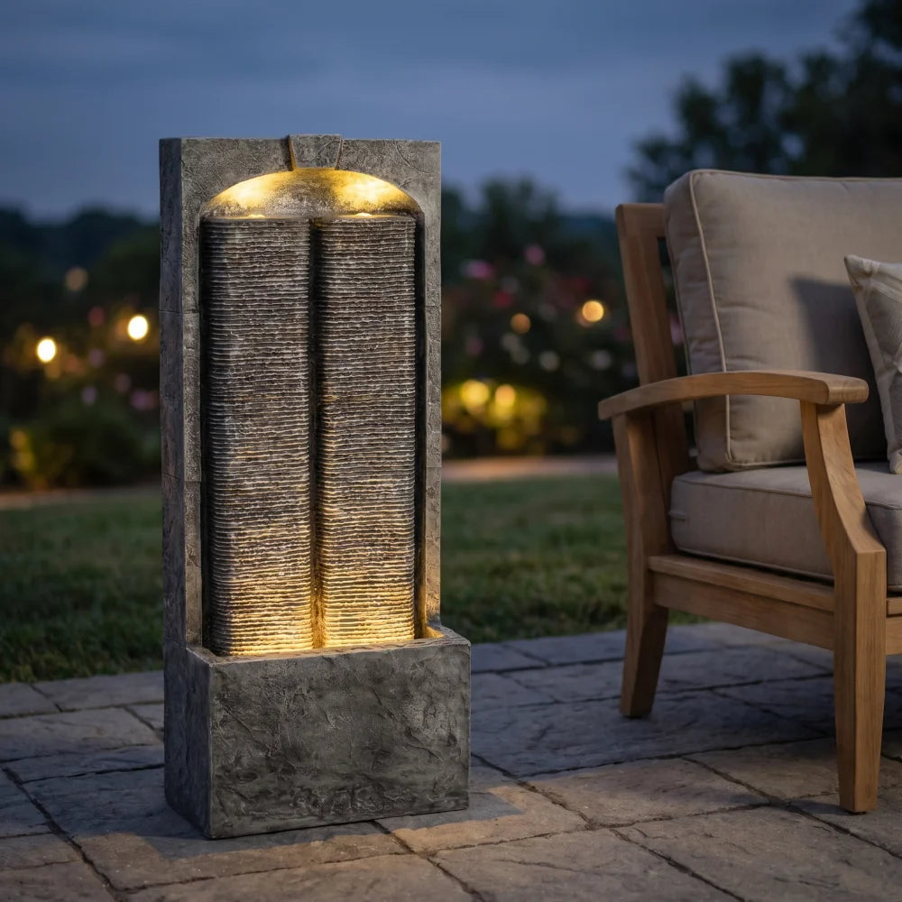 Resin Outdoor Cascading Water Fountain With Led Lights