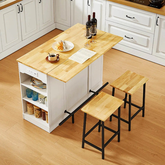 ONBRILL Kitchen Island With Drop Leaf And Chairs