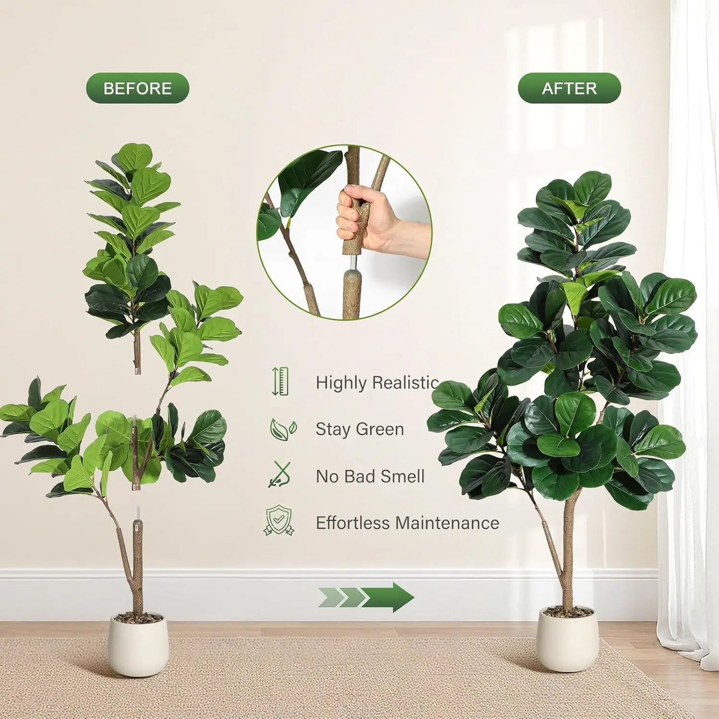 HiMISS Fiddle Leaf Fig Tree Artificial In Planter