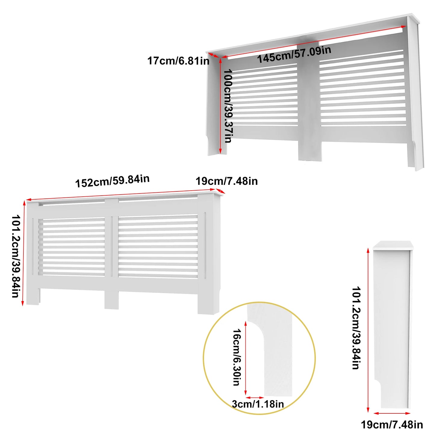 Wisfor White Wood Radiator Cover With Horizontal Slats