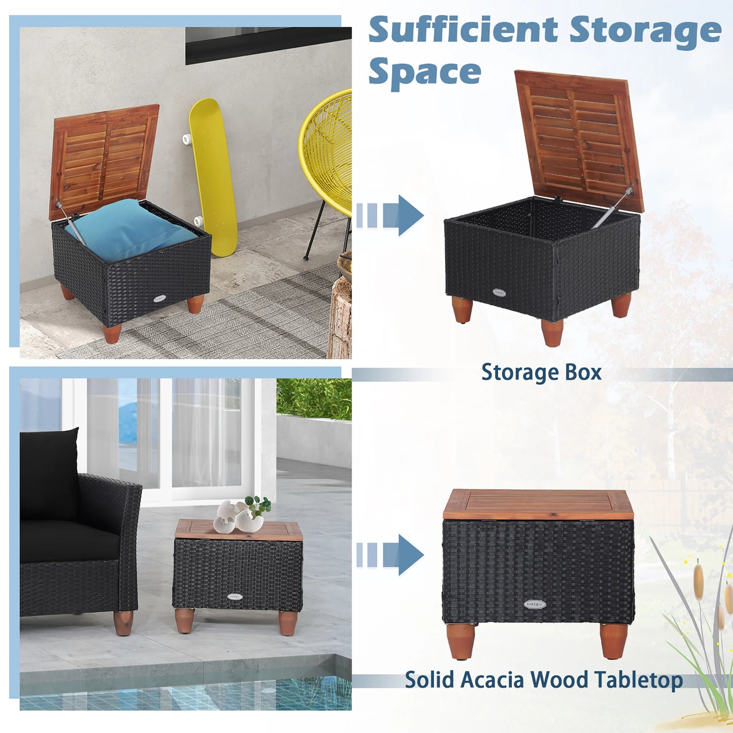 HOMASIS Rattan Patio Sofa Set With Wooden Storage Table