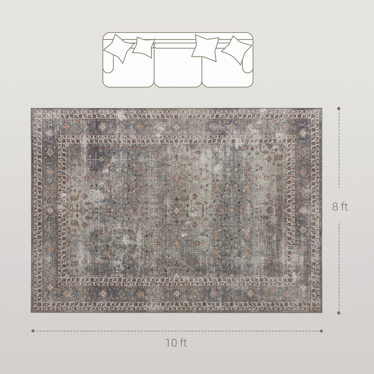 HOMCOM Traditional Machine Washable Non Slip Area Rug