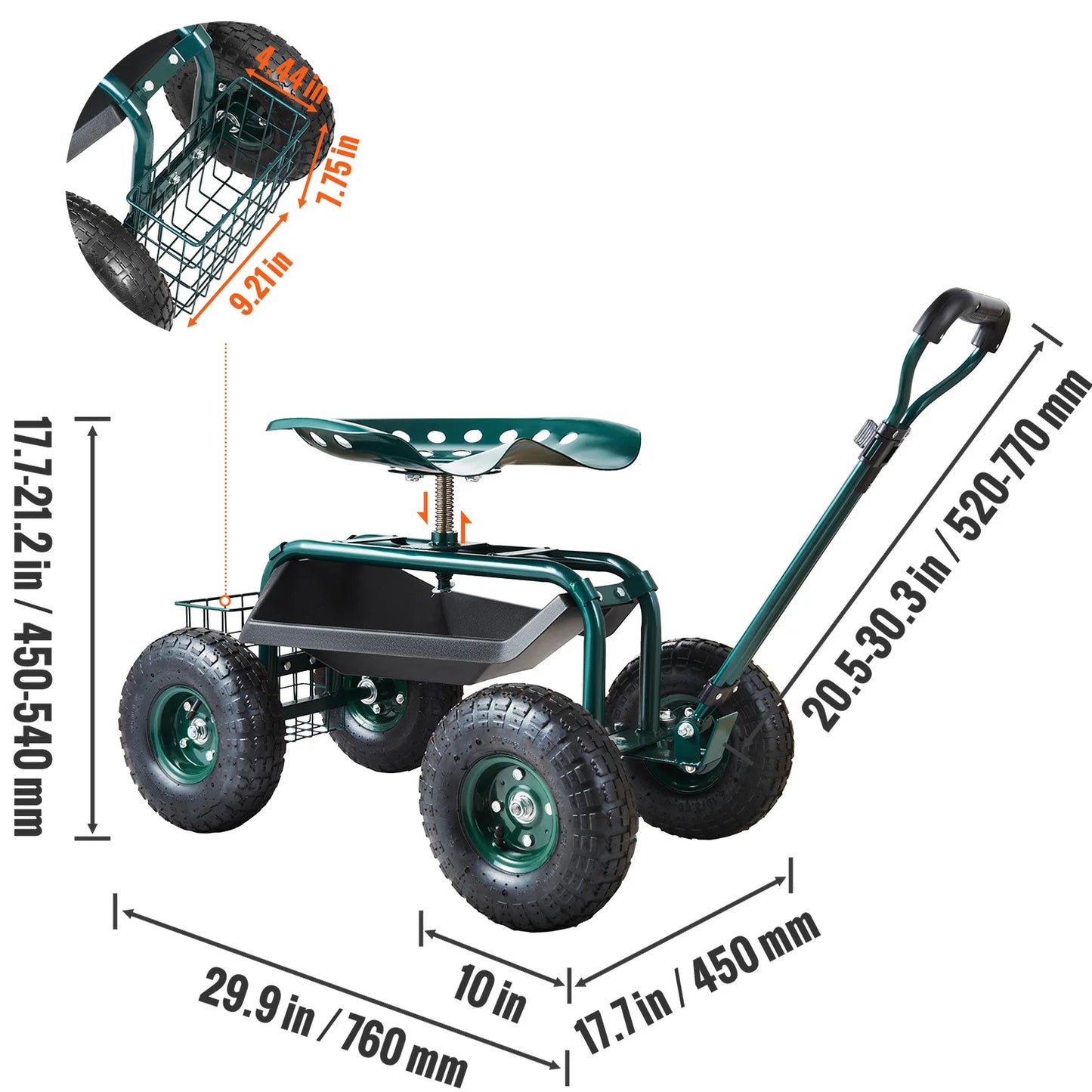 SucceBuy Garden Cart Rolling Workseat With Wheels Swivel