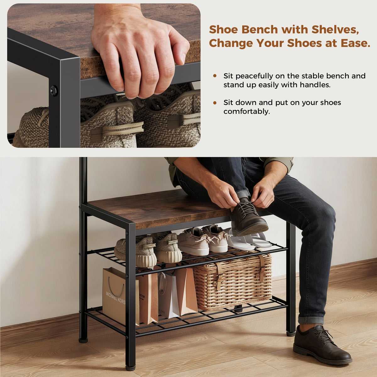 JHK 4-In-1 Coat Rack With Shoe Bench Organizer