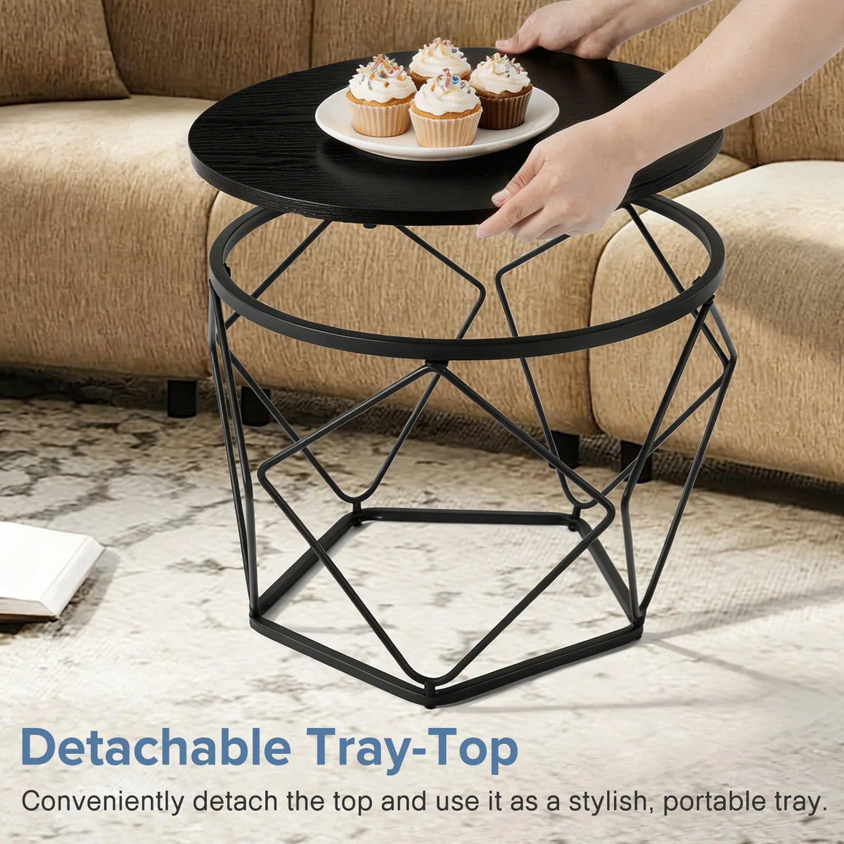 JHK Round Geometric Metal Coffee Table Set