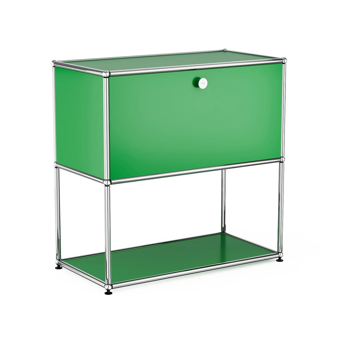 Modern Modular Nightstand Chrome Metal Frame Small Side End Table 2‑Tier Open Storage Bedside Cabinet for Bedroom