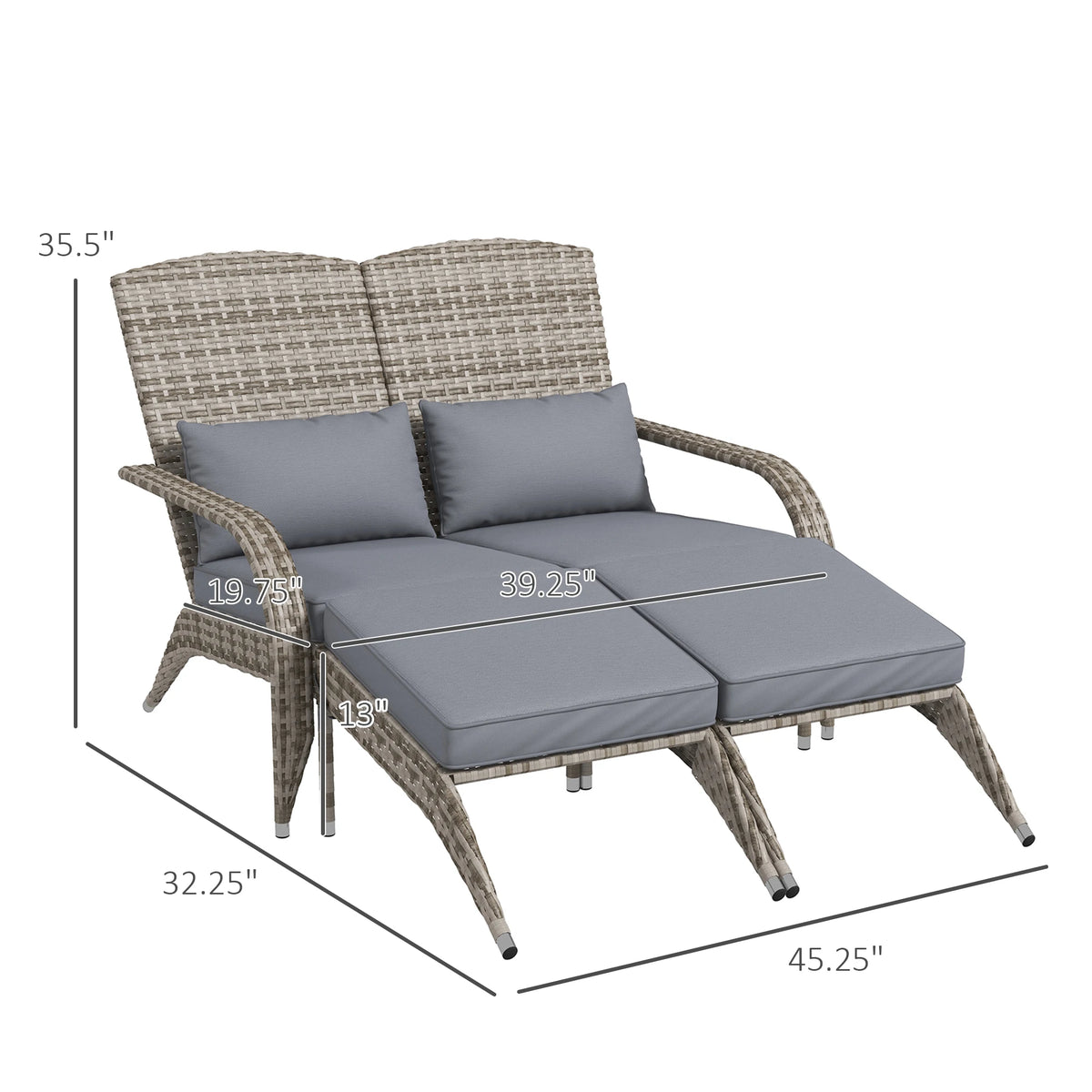 Patio Wicker Adirondack Chair with Cushion, 2-Person Fire Pit Chair