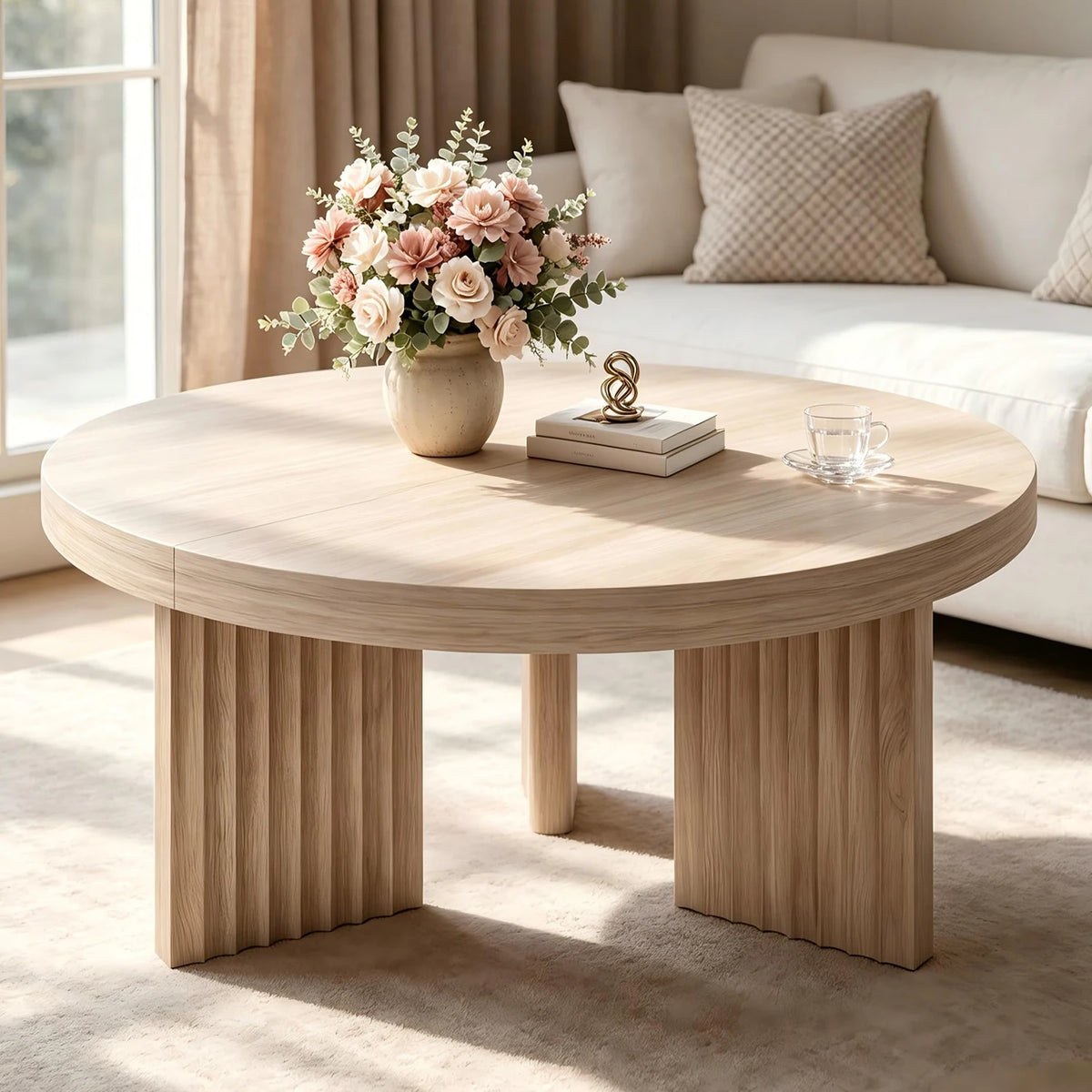 HiMISS Round Coffee Table With Fluted Legs