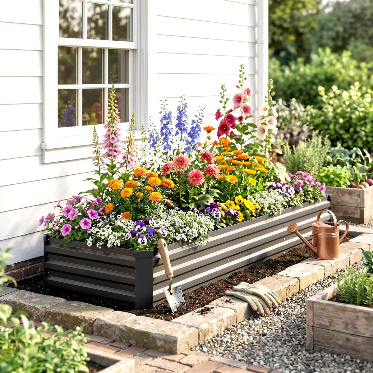 Outsunny Galvanized Raised Garden Bed Planter