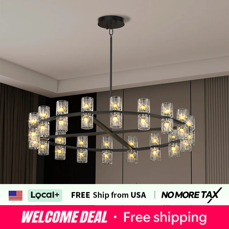 23.6 Inches Luxury Chandeliers Crystal Living Room Bedroom Decorative Lights Simple Modern Dining Room LED Lighting