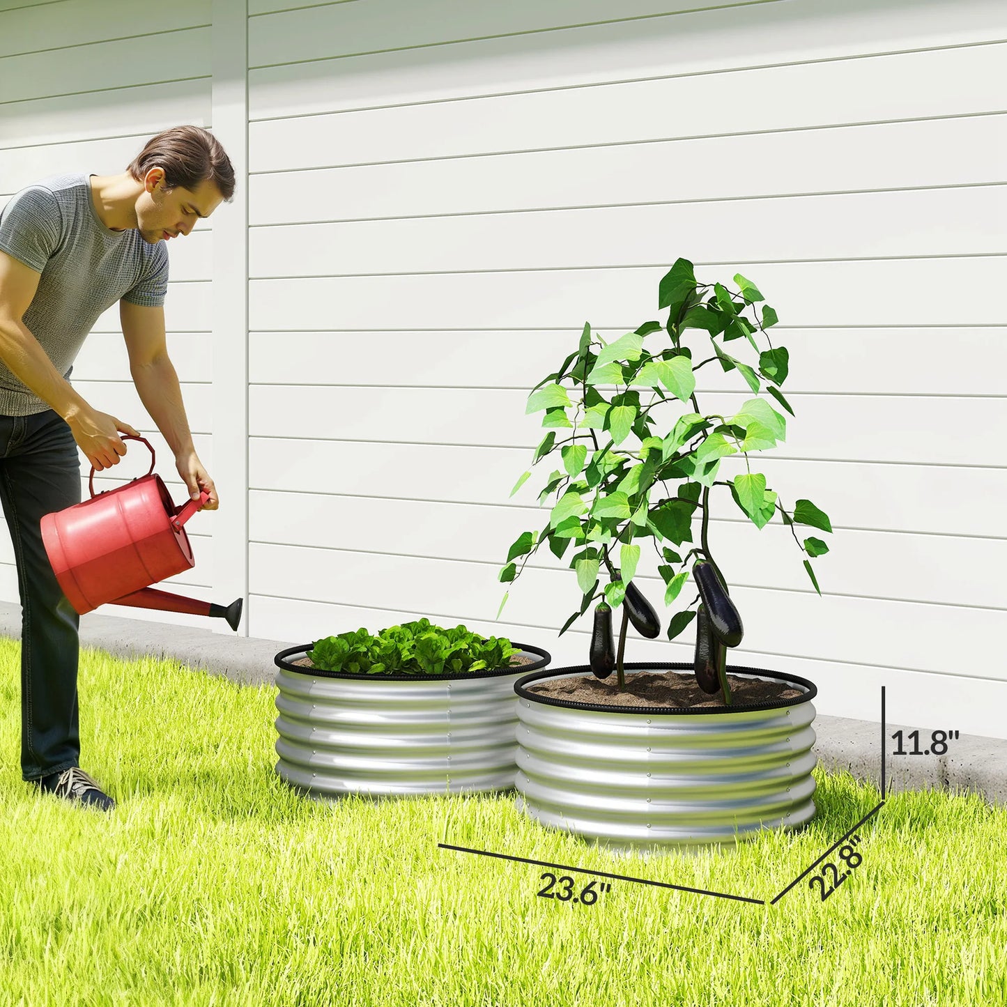 Raised Garden Bed, Set of 2 Galvanized Planter Box, Silver