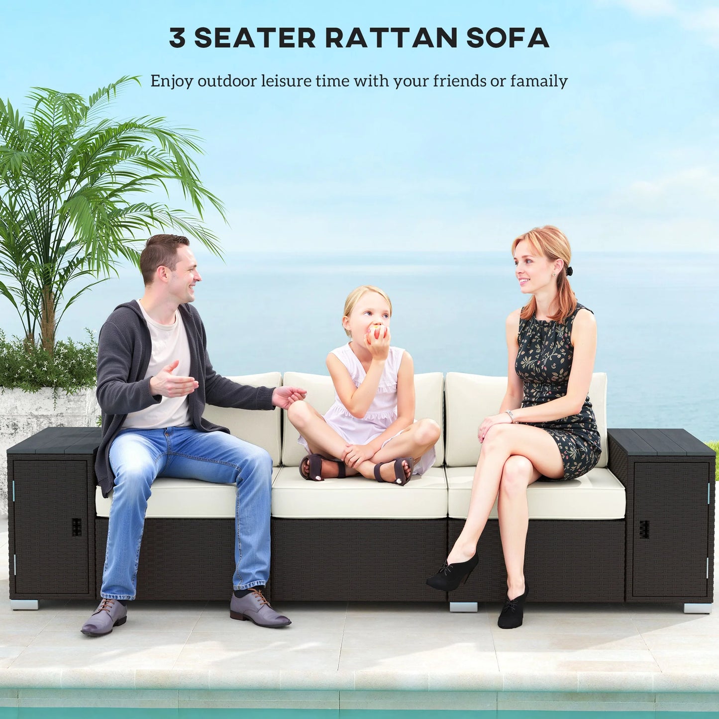 Rattan Outdoor Sofa With Storage And Cushions
