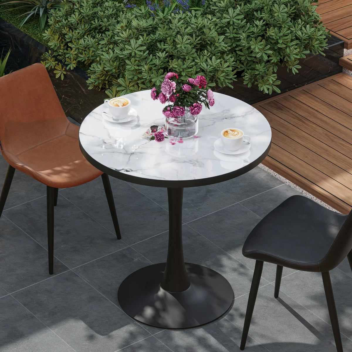 77cm Round Dining Table for 2-3 People Sintered Stone-top Stable Base Coffee Table Circle Kitchen Tables Chairs No Included