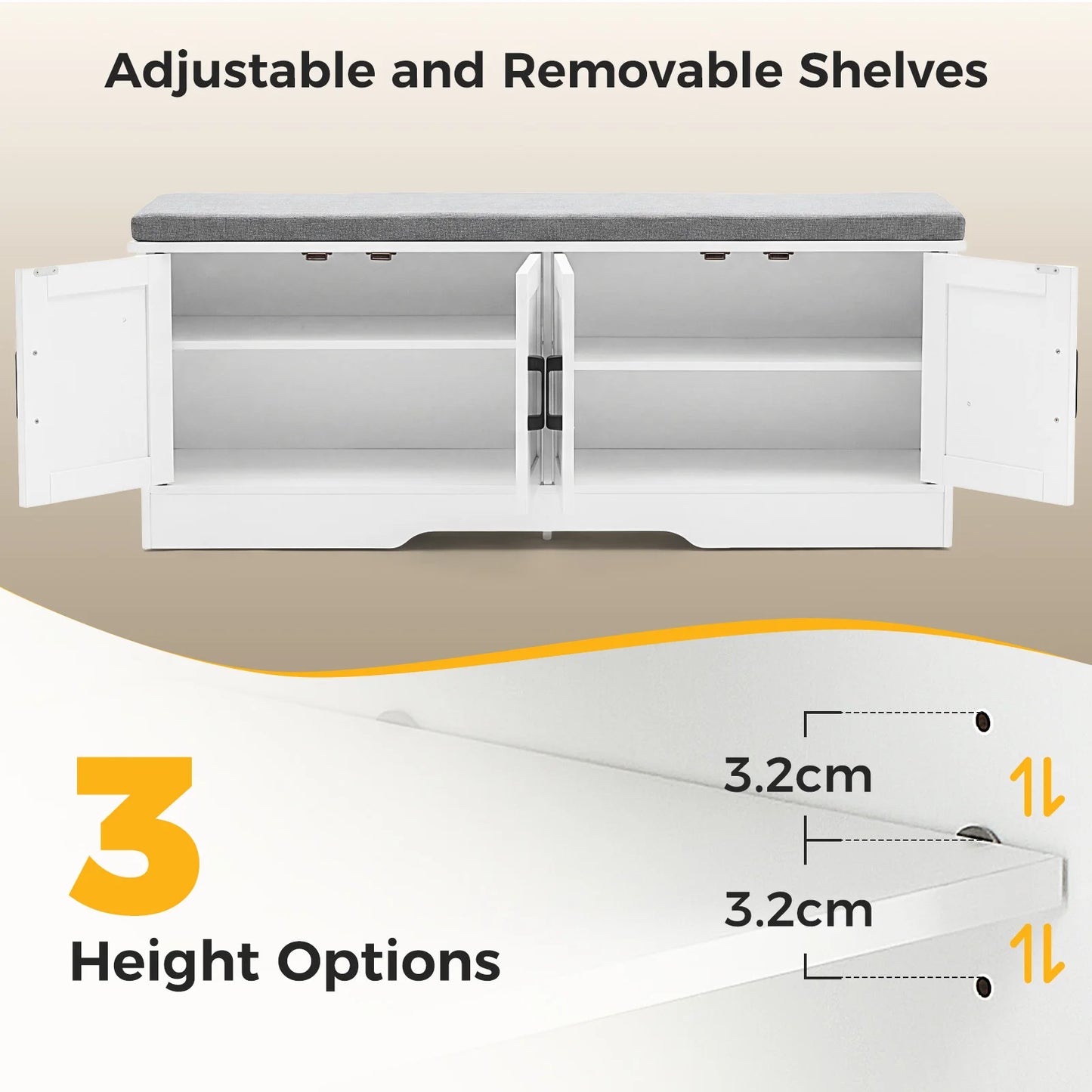 JHK Storage Bench Shoe Organizer Cabinet With Padded Seat