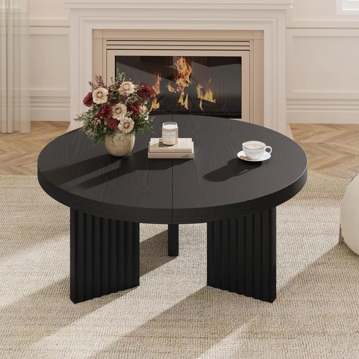 HiMISS Round Coffee Table With Fluted Legs