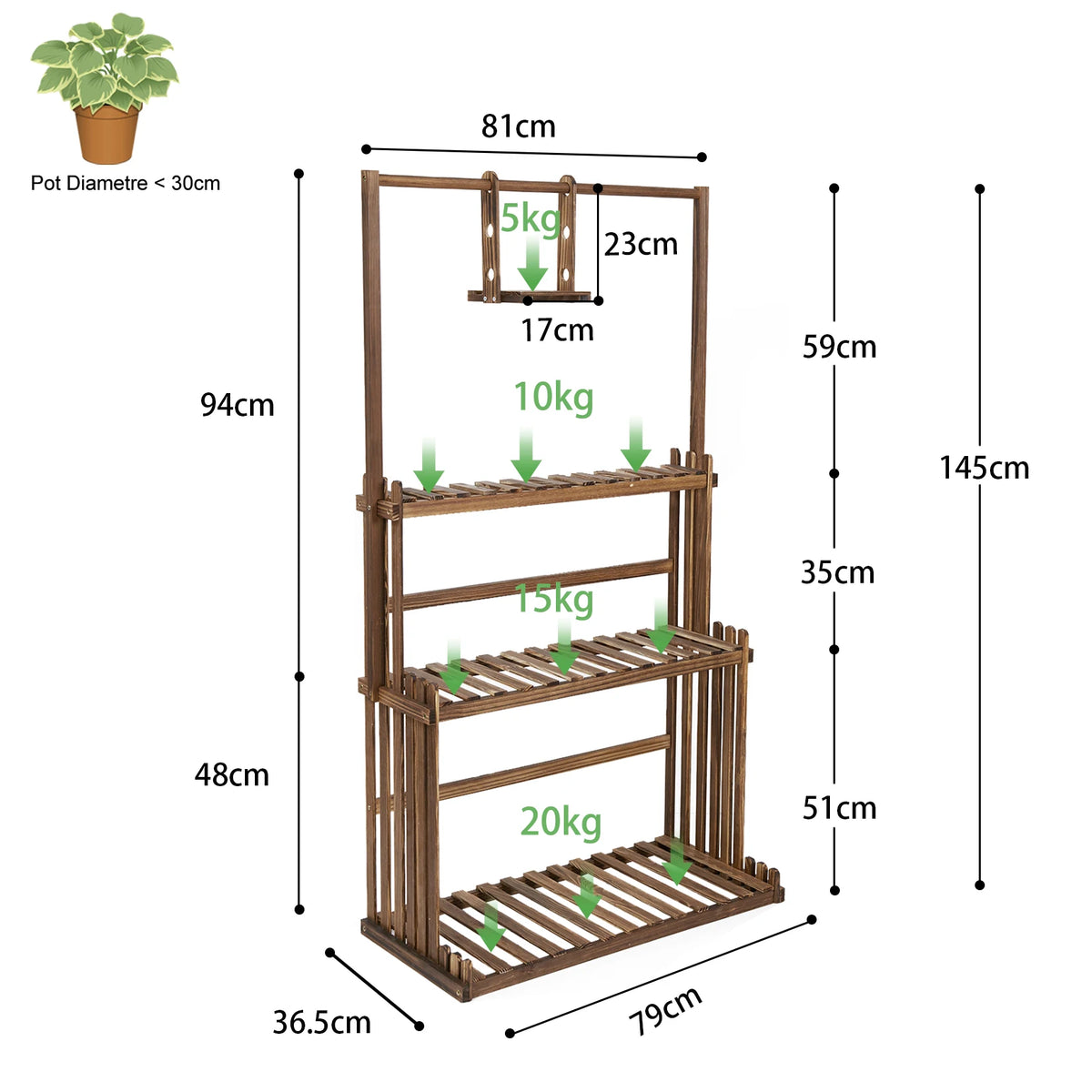 Heavy Duty Wooden Plant Stand 3 Tier Hanging