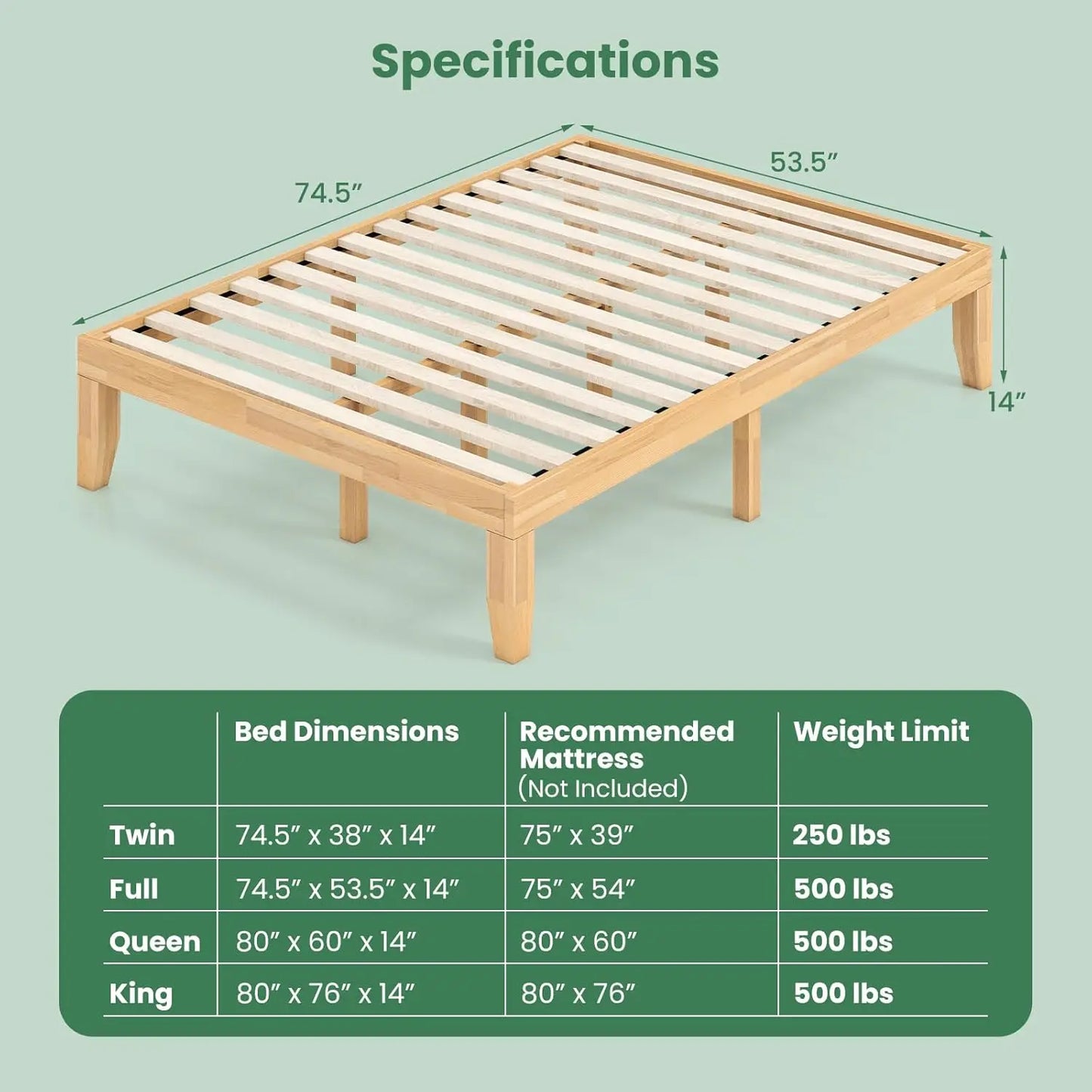 Rubberwood Platform Bed Frame With Strong Slats