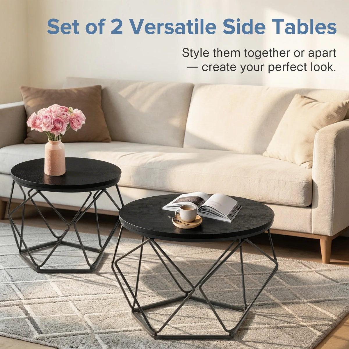 JHK Round Geometric Metal Coffee Table Set