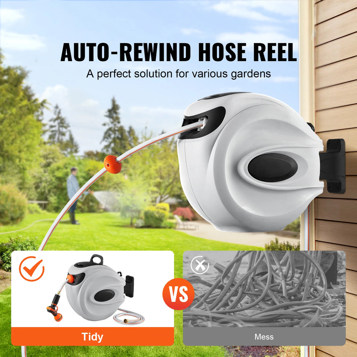 SucceBuy Retractable Hose Reel With 180 Degree Swivel