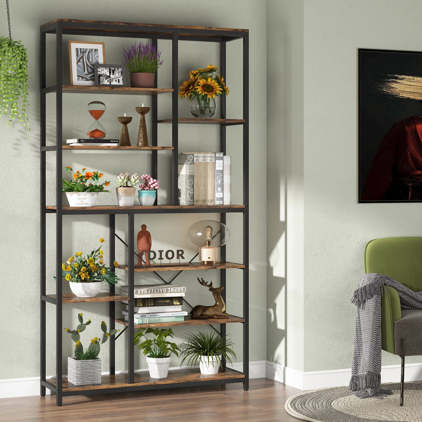 Tribesigns 9-Tier Industrial Bookcase Open Shelves