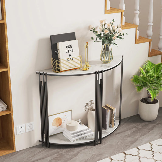 Wisfor Half Moon Real Marble Console Table For Entryway