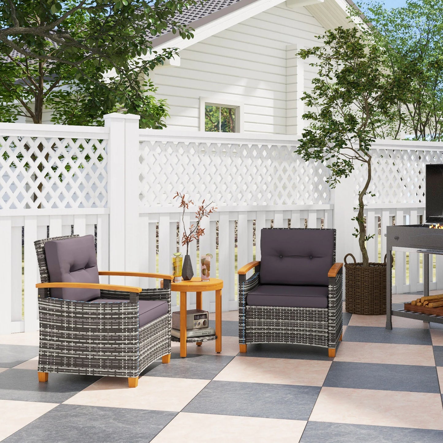 Wicker Patio Bistro Set Outdoor With Cushions