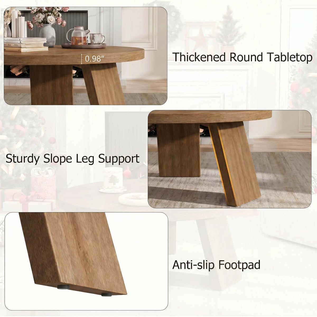 HiMiss Modern Round Coffee Table With Wood Grain Top