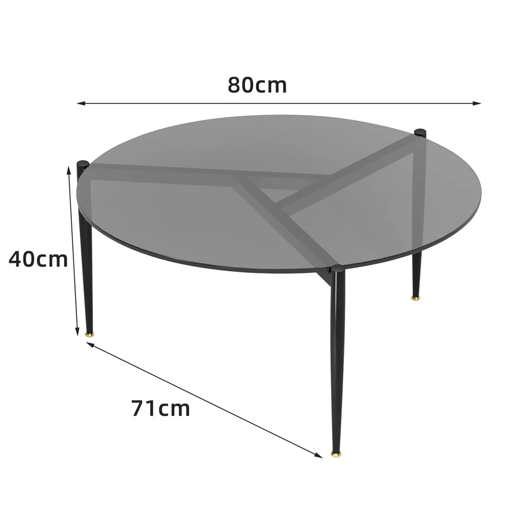 LUVODI Round Tempered Glass Coffee Table With Metal Frame