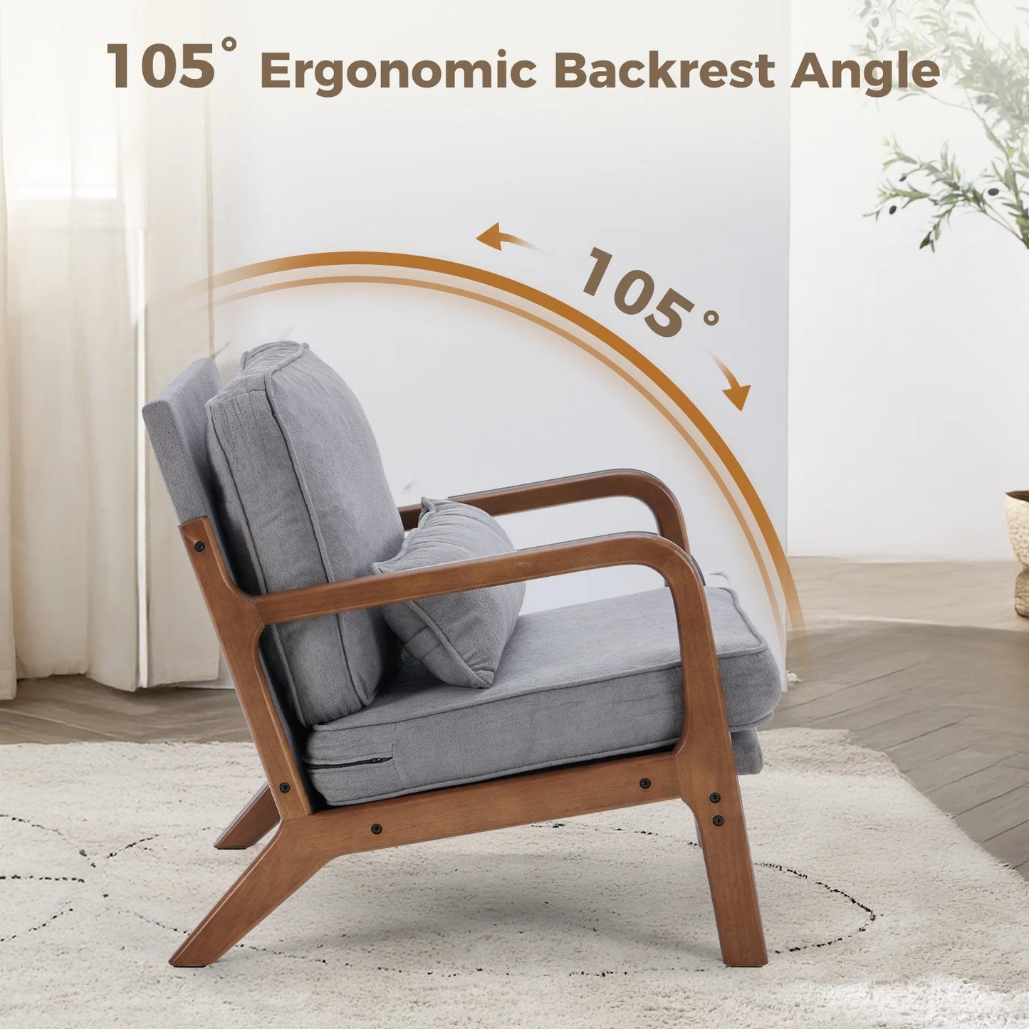 JHK Mid Century Modern Wooden Frame Armchair