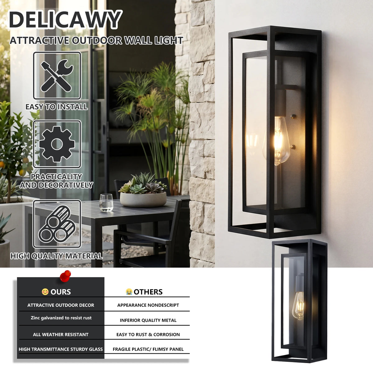ARLGSITE Outdoor Wall Lanterns With Clear Glass