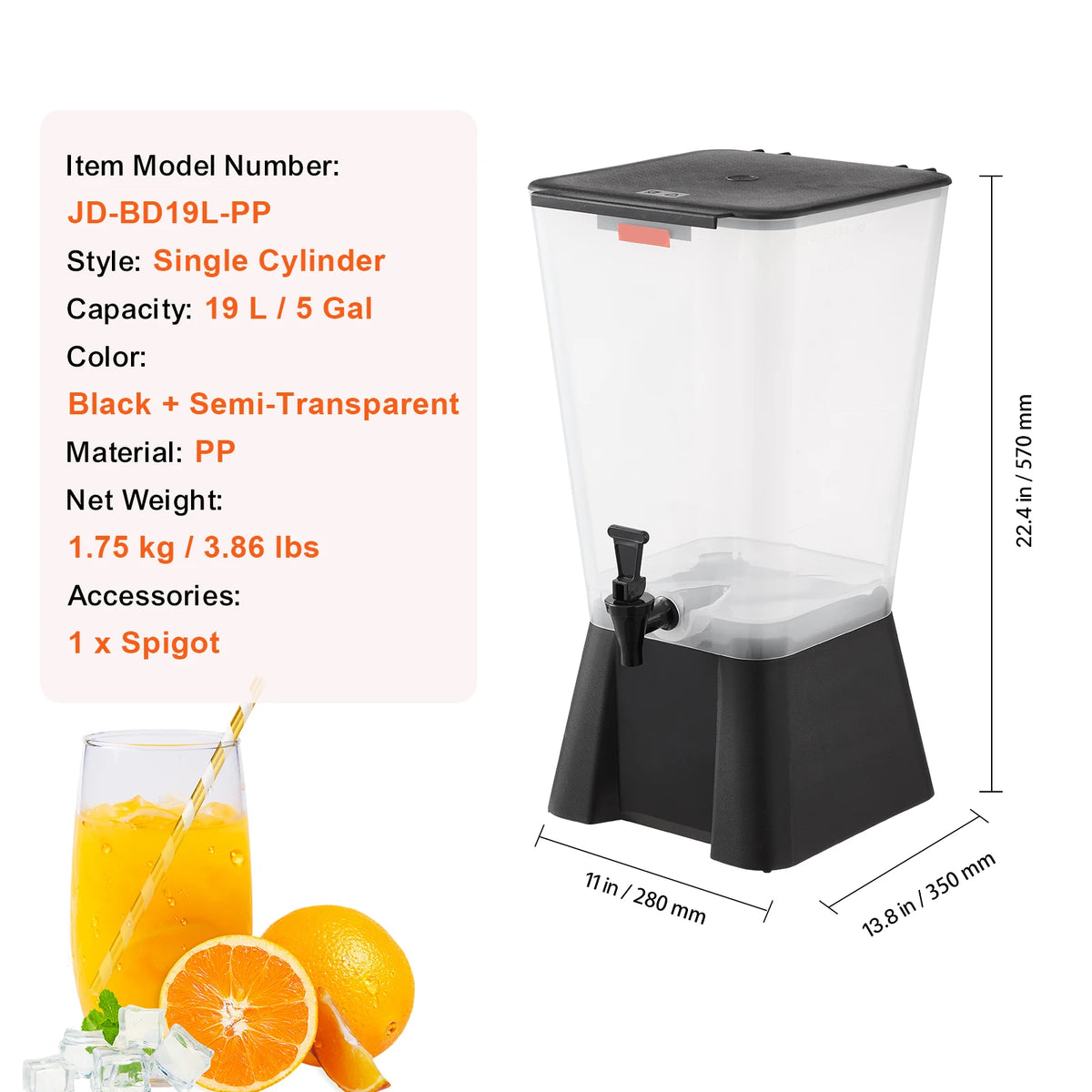 SucceBuy Beverage Dispenser 5Gallon Drink Dispenser with No-Drip Spigot Iced Tea Lemonade Juice Water Dispensers for Restaurants
