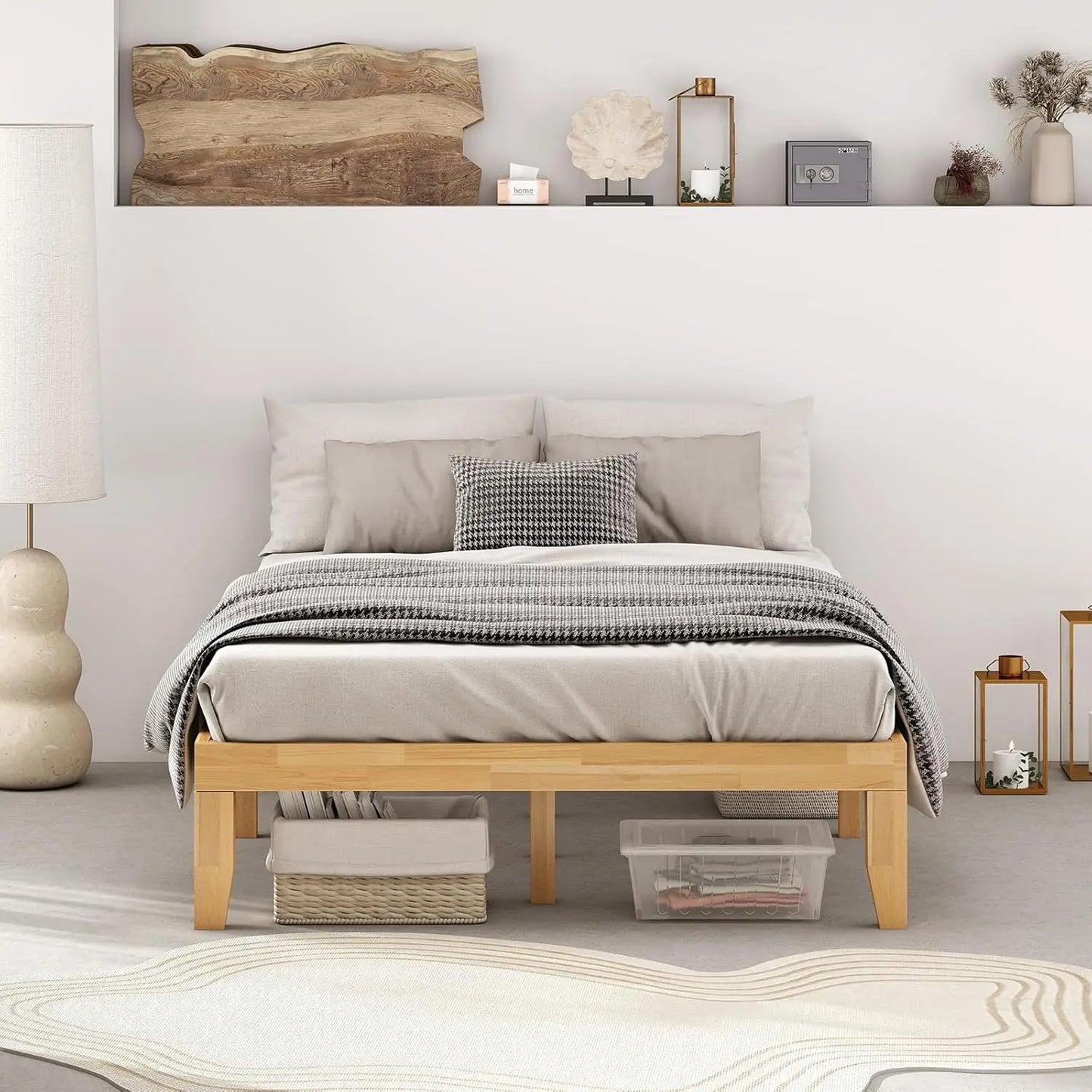 Rubberwood Platform Bed Frame With Strong Slats