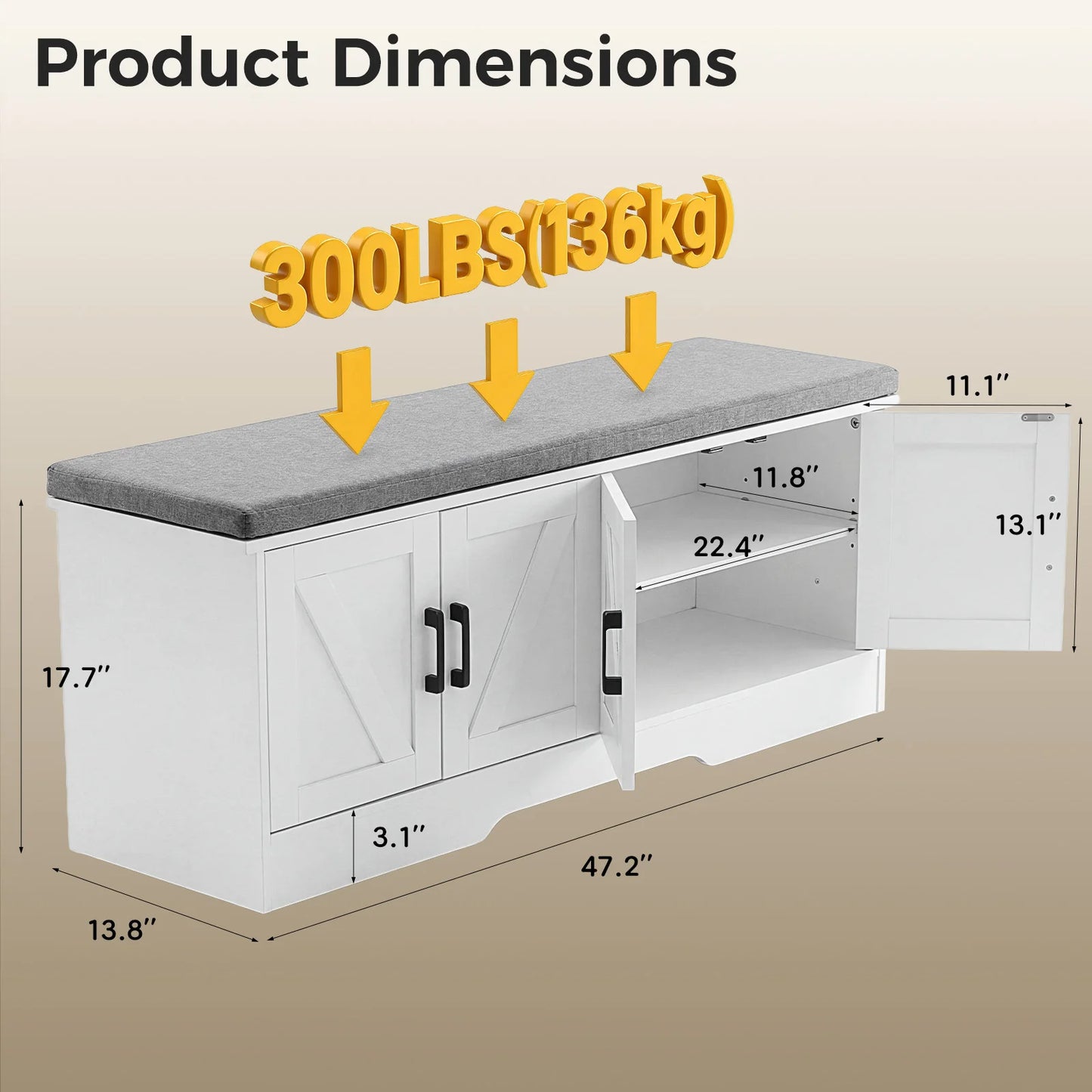 JHK Storage Bench Shoe Organizer Cabinet With Padded Seat