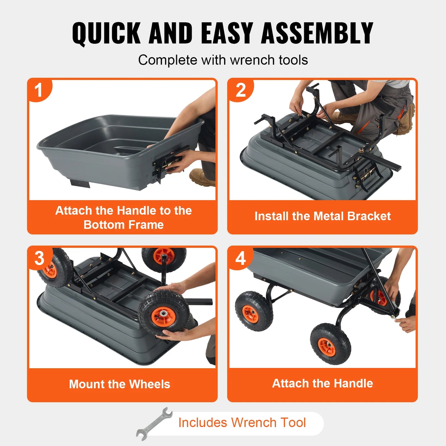 SucceBuy Steel Frame Garden Dump Cart