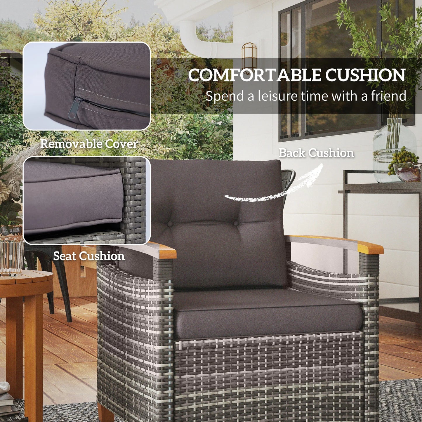 Wicker Patio Bistro Set Outdoor With Cushions