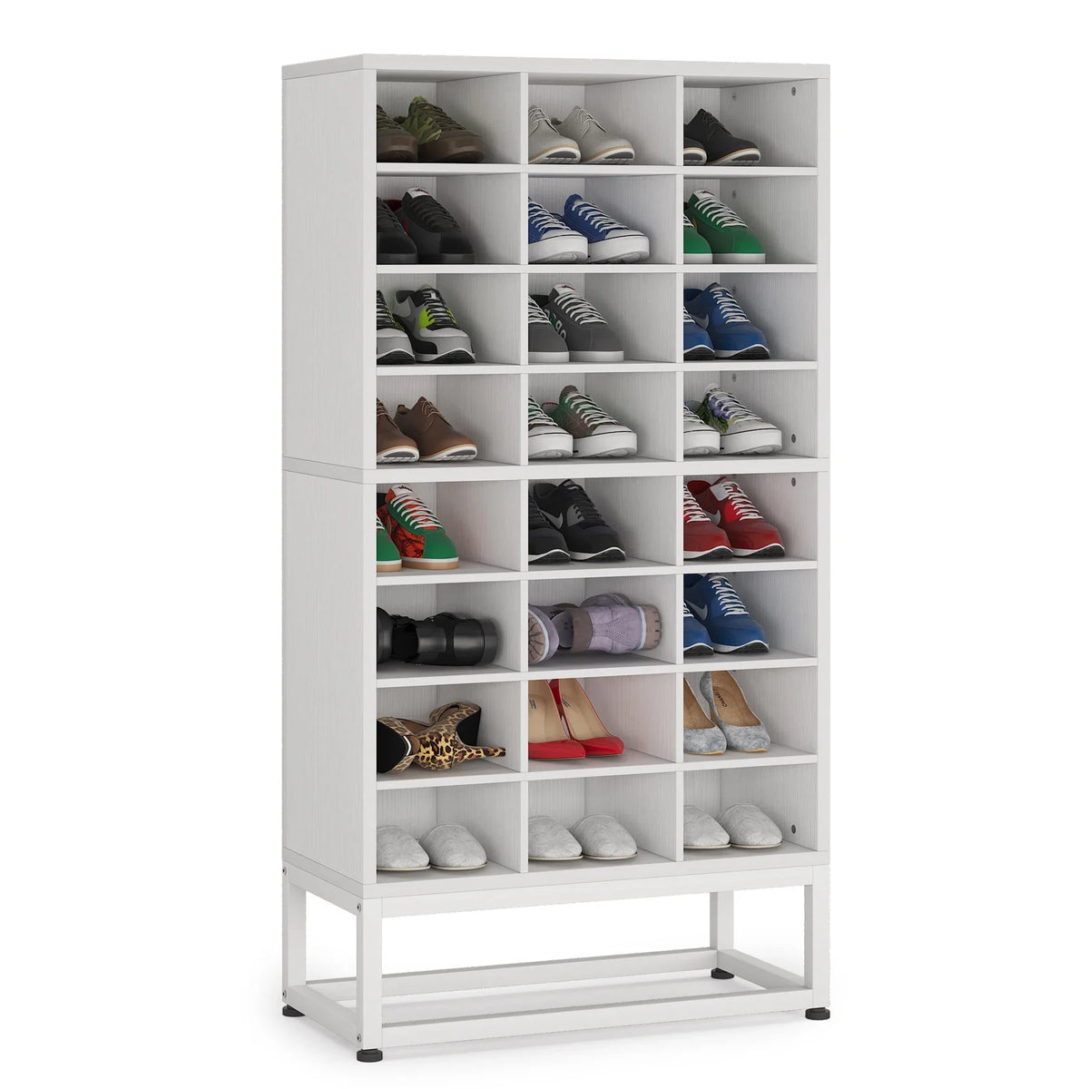 Tribesigns Wooden Shoe Cabinet 8-Tier Display Shelf Rack Stand White Wood Cube Shelf